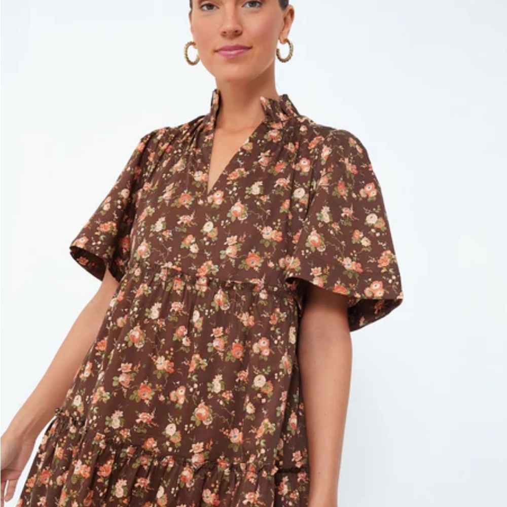 NWT! Tuckernuck Chintz Brown Floral Mini Dress - Picture 3 of 8